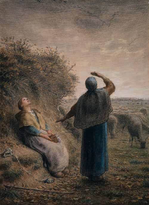 Shepherdesses-Watching-a-Flight-of-Wild-Geese-1866 Jean Francois Millet